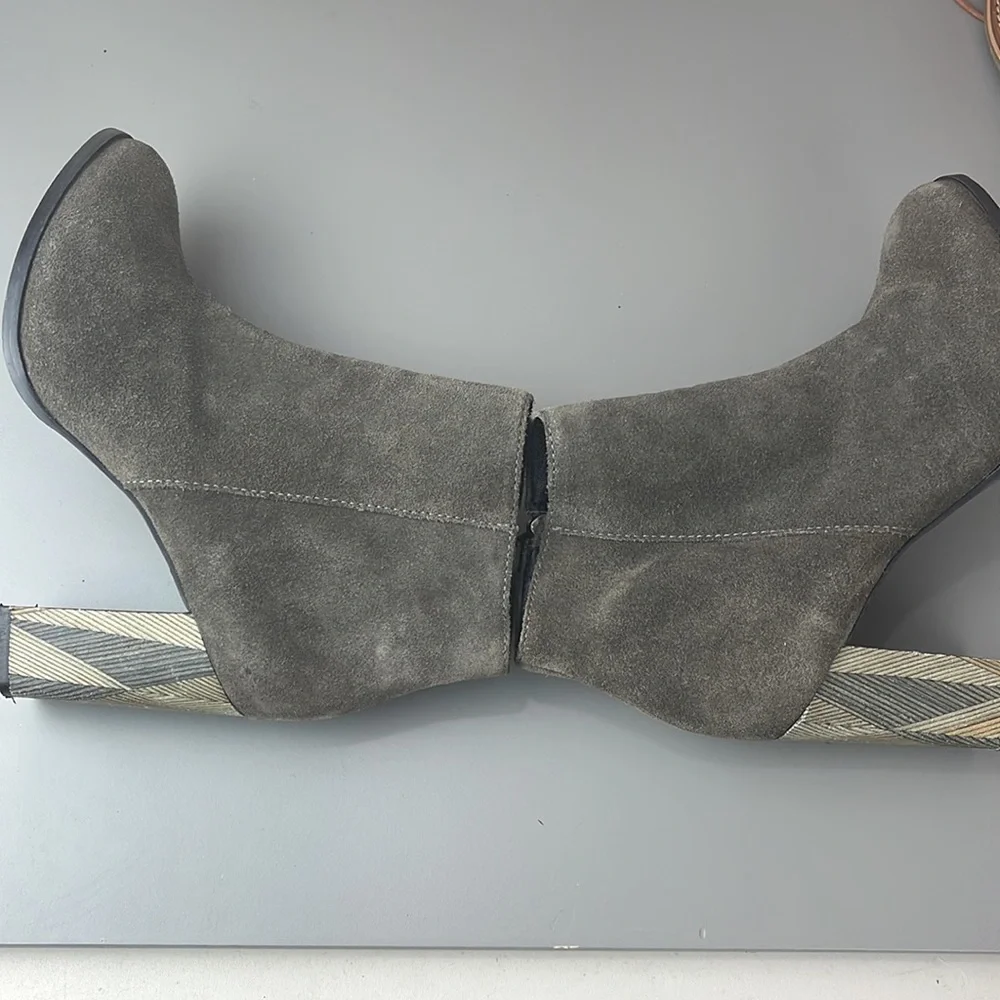 MATISSE SUDE ANKLE BOOTS HERRINGBONE WOOD HEEL 7.5